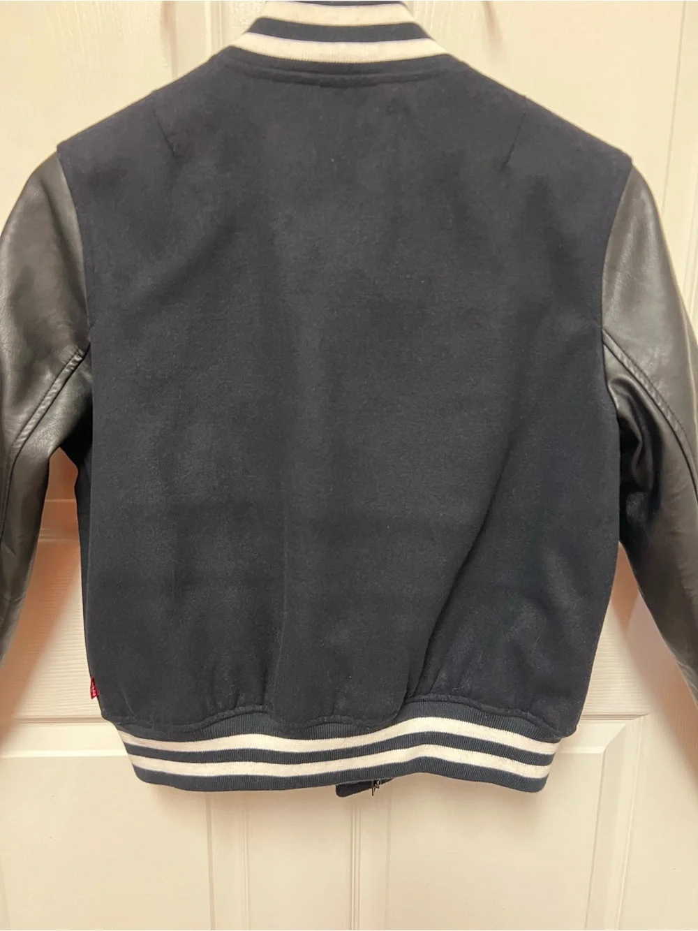 Levi Strauss & Co. Black and White Varsity Jacket with Vegan Leather Sleeves